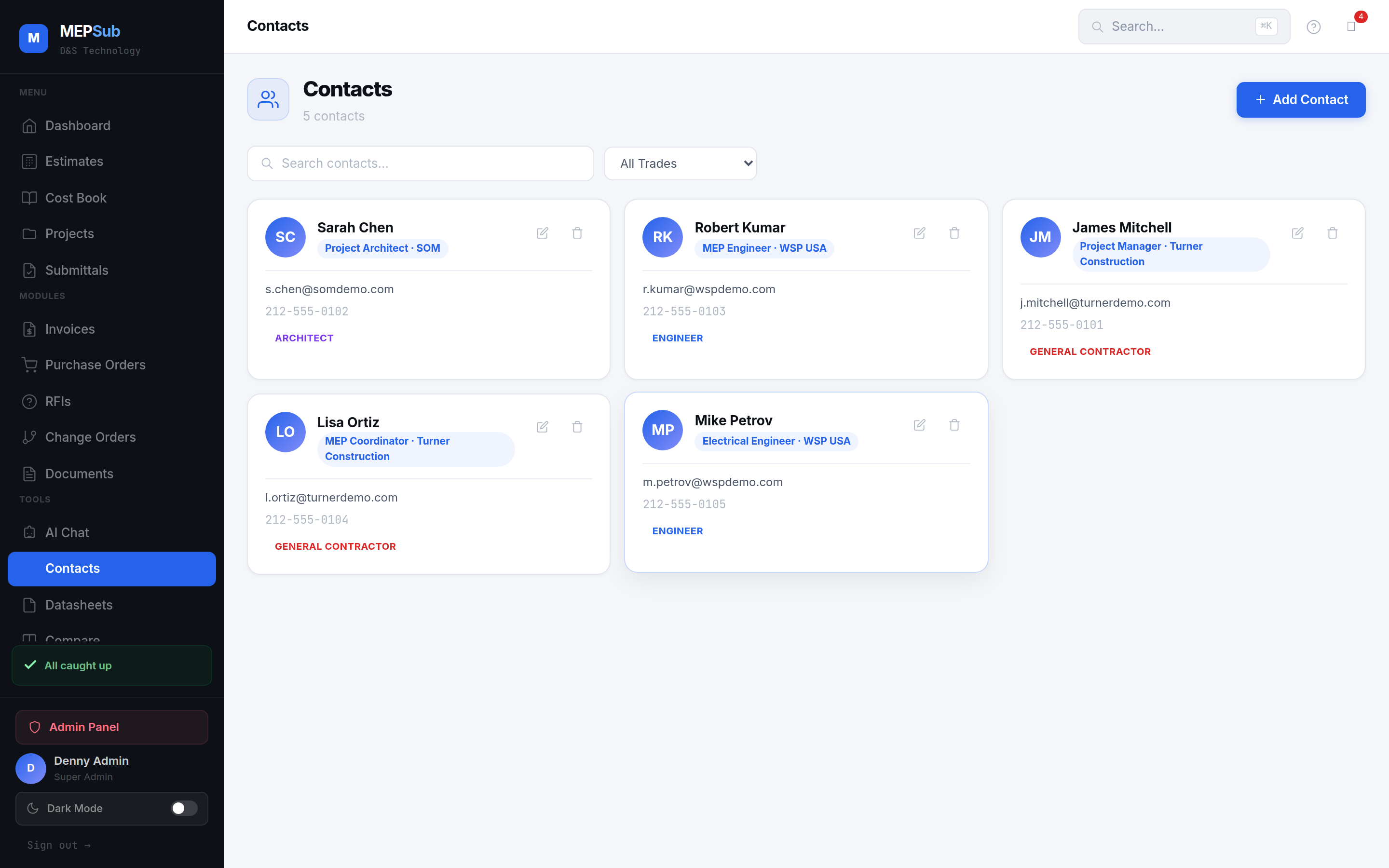 Contacts for document distribution