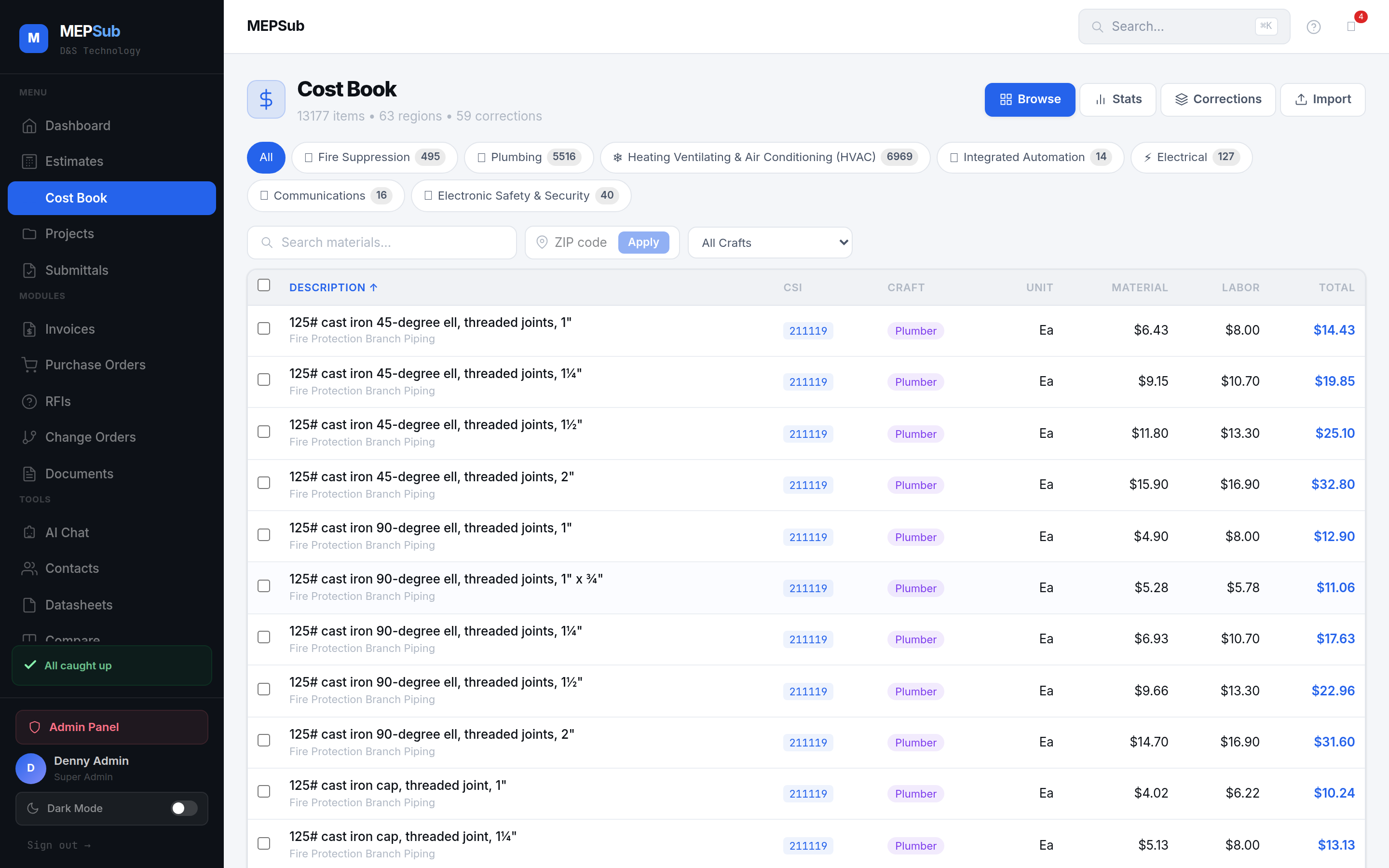 Cost book powering assembly pricing