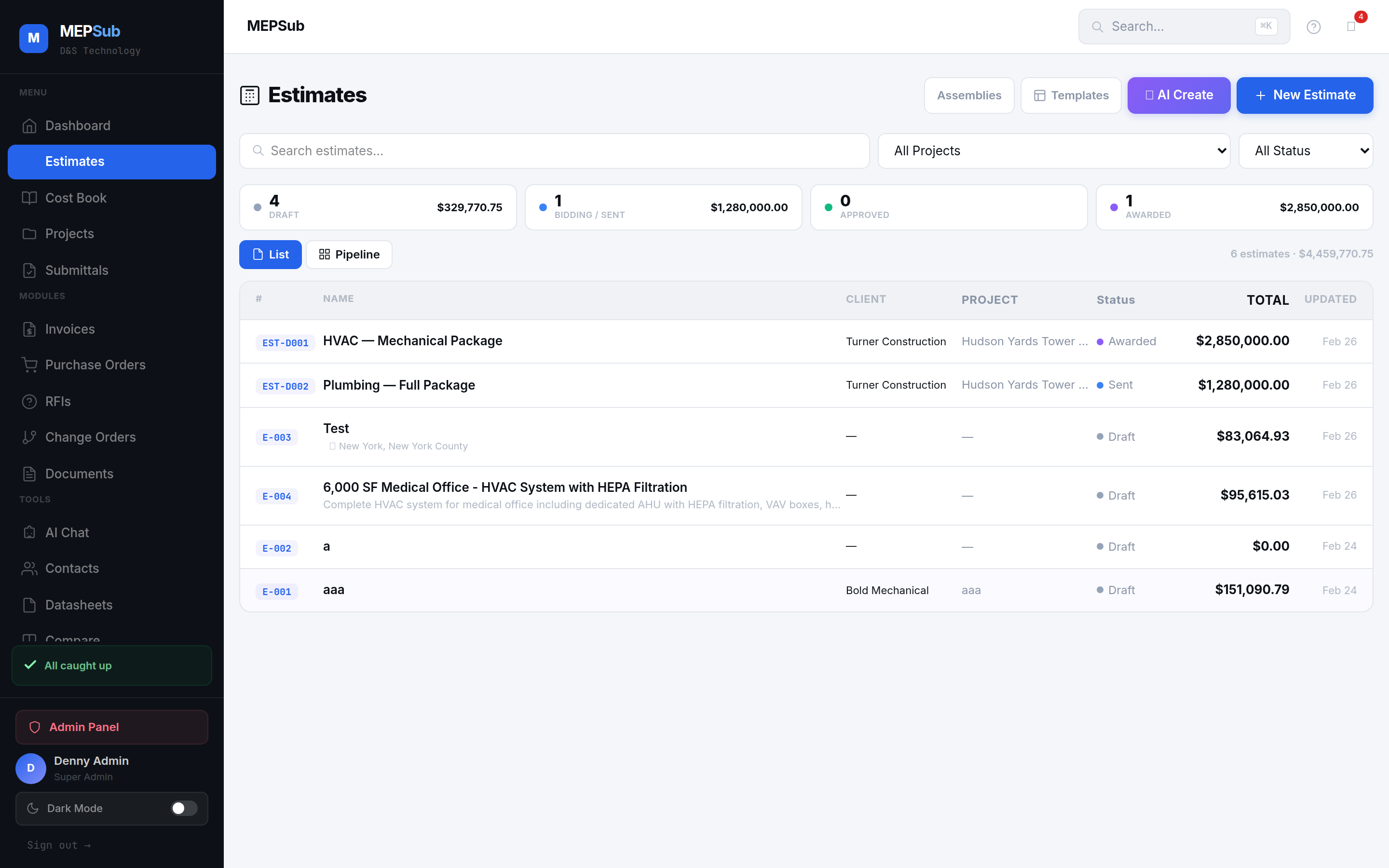 Estimates linked to change orders
