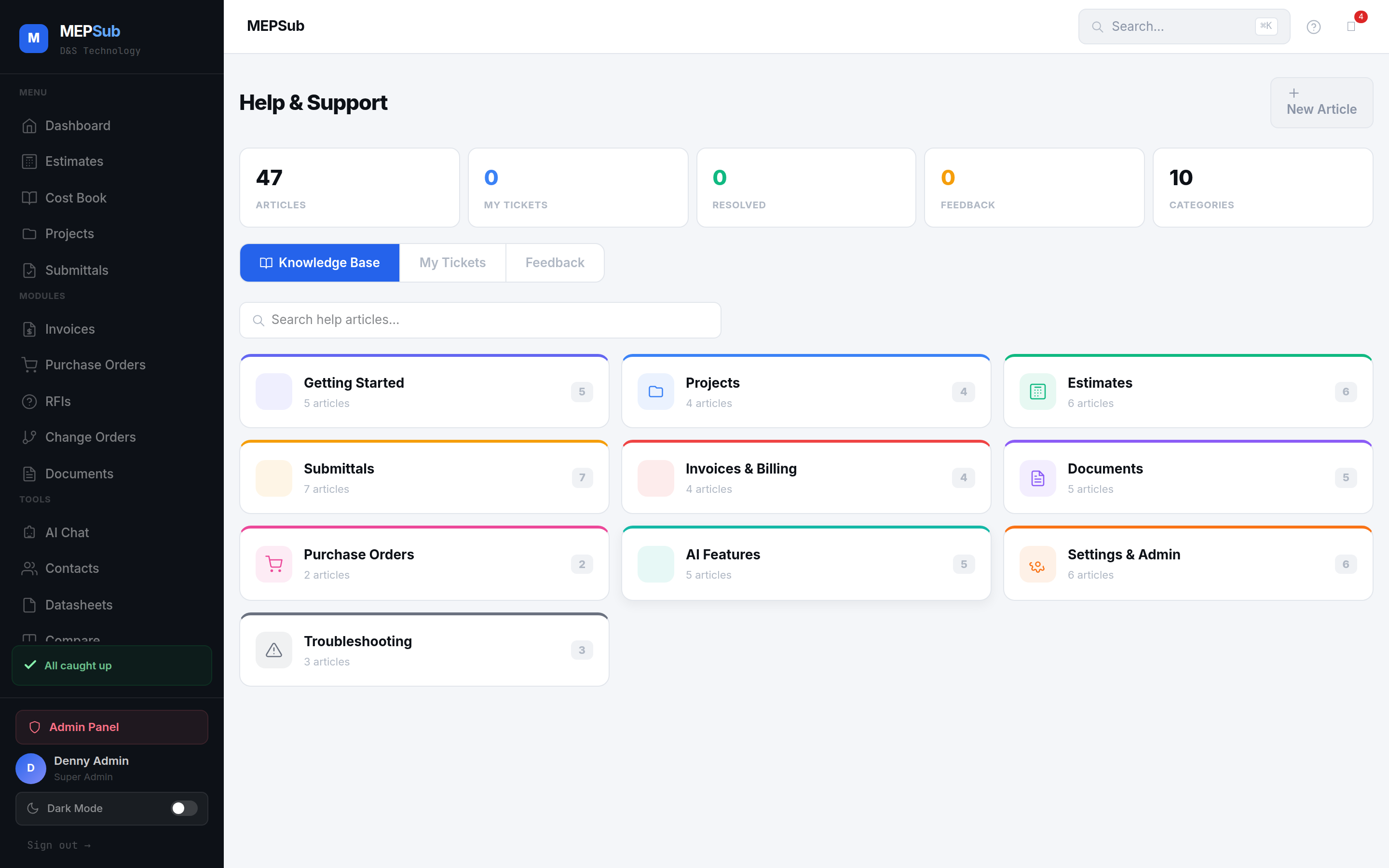 Comprehensive help center for all features